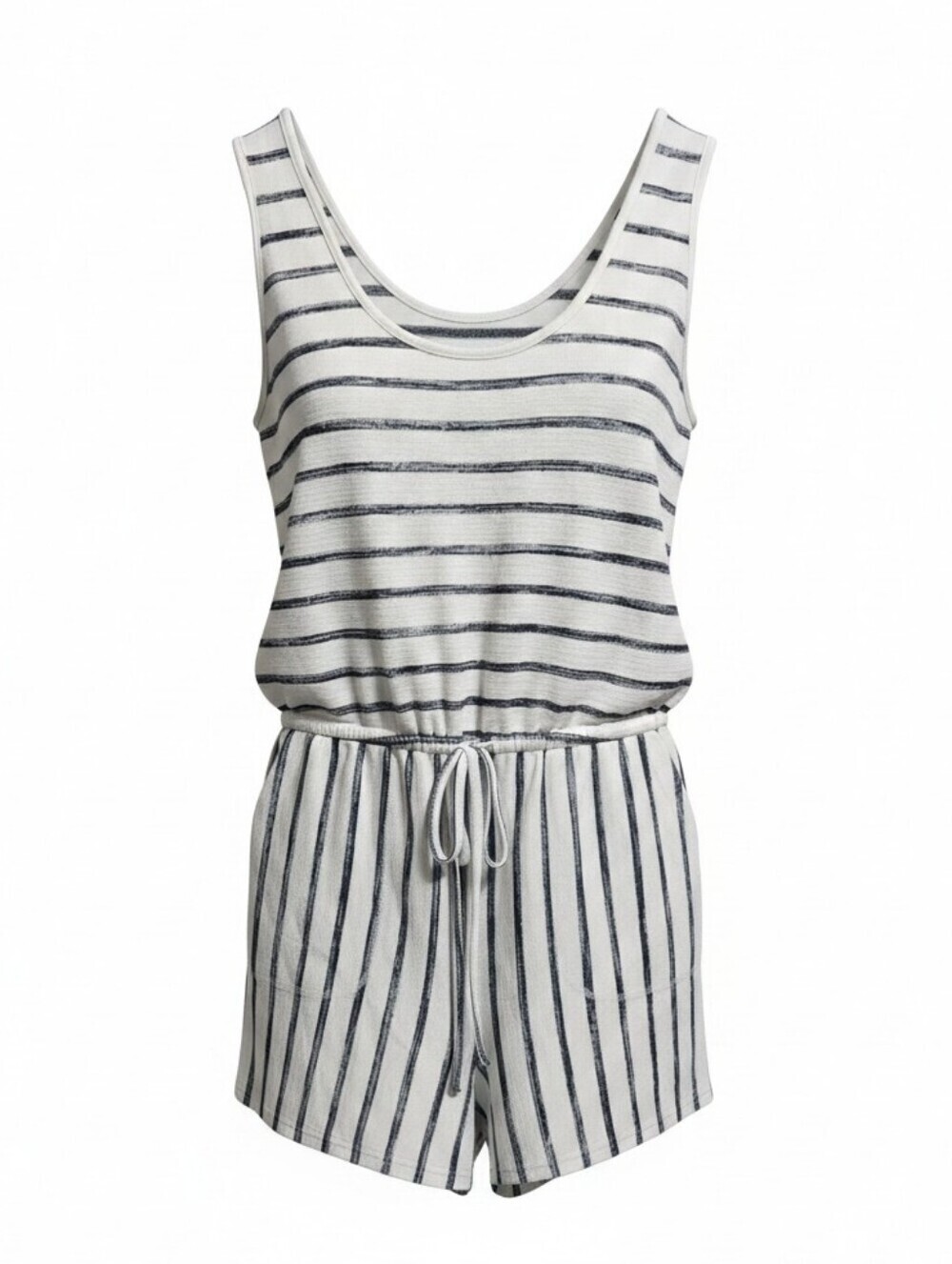 Old Navy Striped Tank Romper in White and Navy Knit Sleeveless Size Womens 8-10